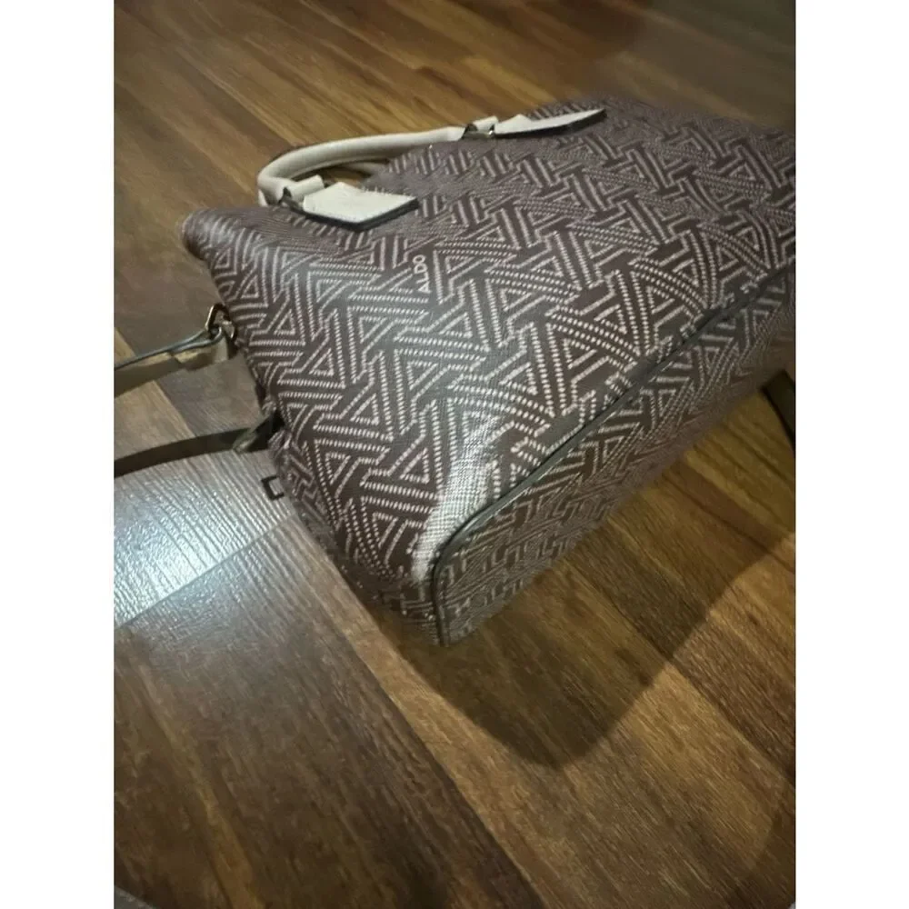 Aldo Patterned Taupe Satchel with Cream Trim